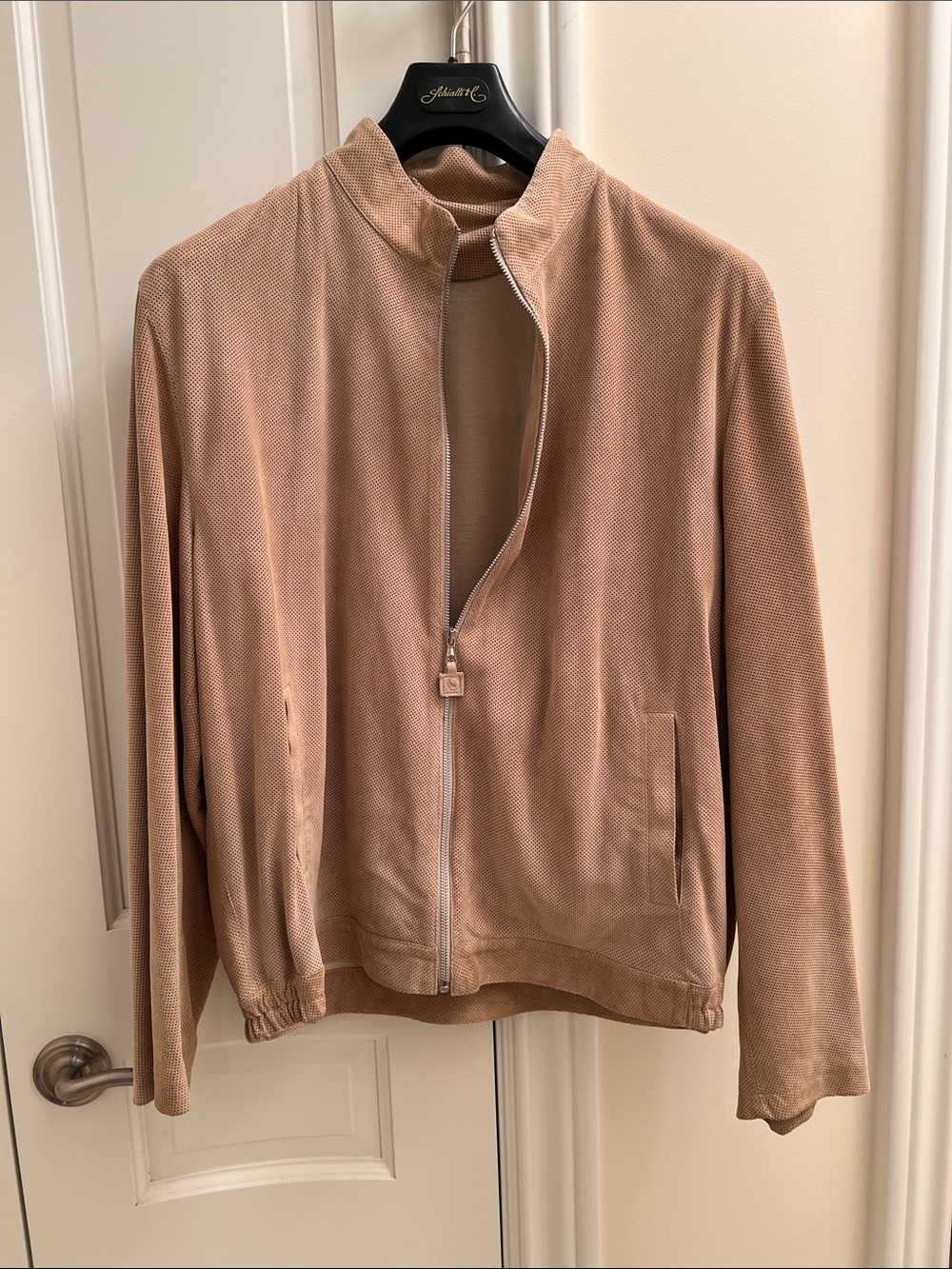 Lightweight Taupe Bomber Jacket with Zip Front made in Italy
